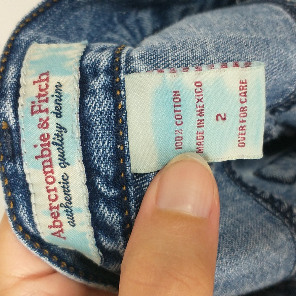 Vintage Abercrombie & Fitch Mini Skirt 2 Denim Blue Jean Cut Off Distressed Y2K - Picture 11 of 12